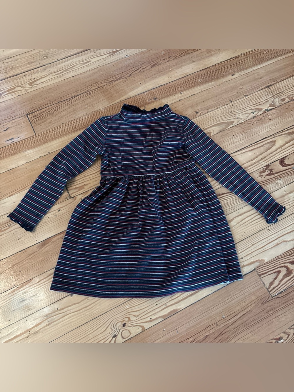 Hanna Andersson Stripe Lurex Rib Dress Size 6-7 Red Green Gold